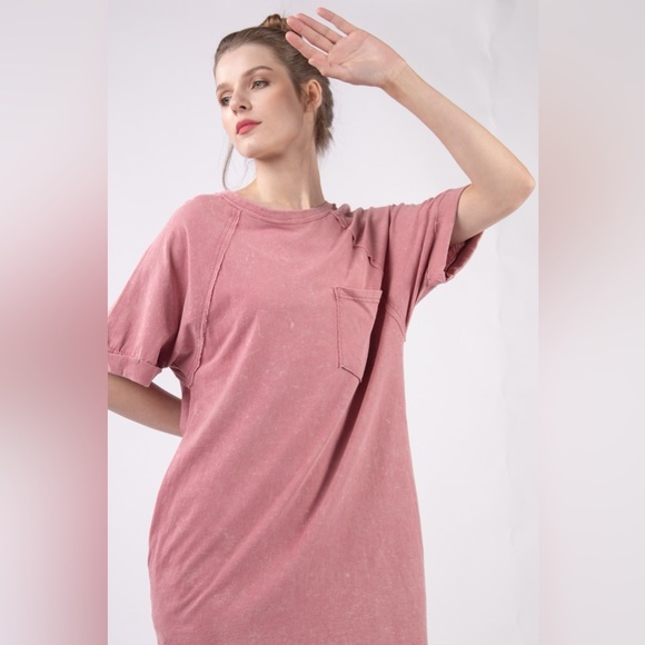 VERY J Washed Round Neck Mini Tee Dress - Picture 4 of 4